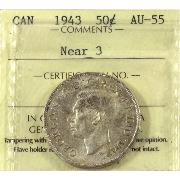 50-cent 1943 Near 3 ICCS AU55