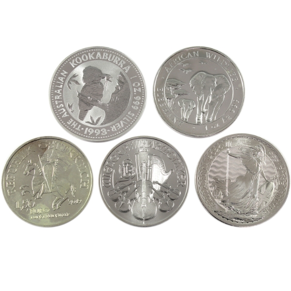 5x 1oz World 1993-2026 Mixed Denomination .999 Fine Silver Coins. 5pcs (Tax Exempt)