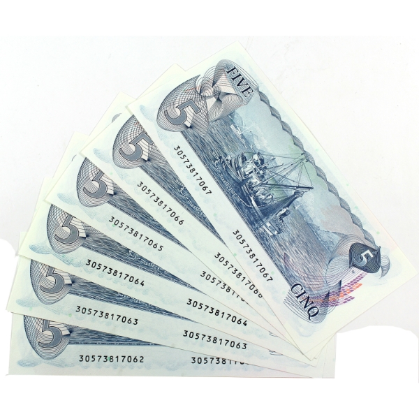 BC-53b 1979 $5 Consecutive # GEM UNC Crow-Bouey SN: 30573817062-"67. 6pcs.