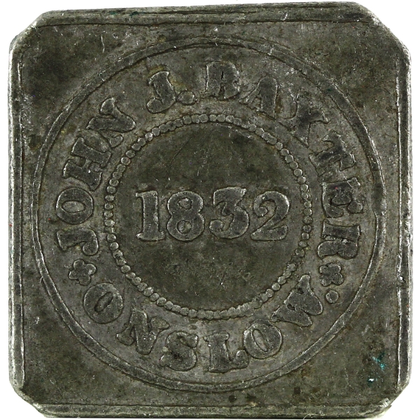 1832 J. Baxter Onslow Nova Scotia Communion Square Token. SCARCE!