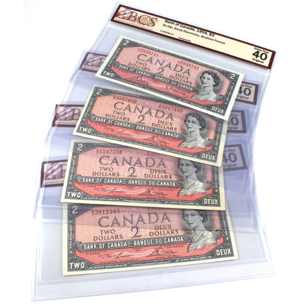 4x BC-38 1954 $2 Modified Portrait BCS EF40 Original. 4pcs