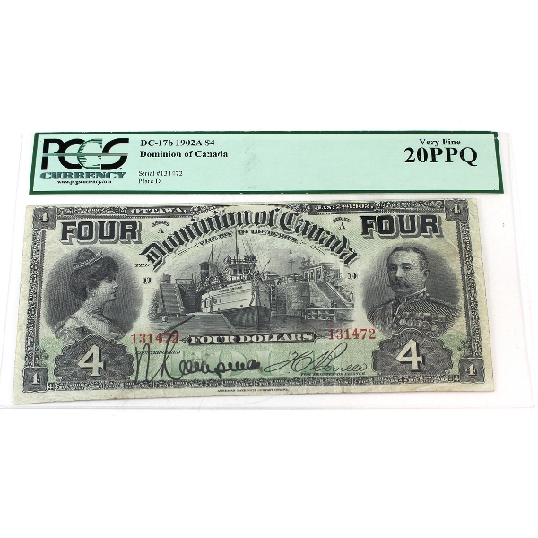 DC-17b 1902A $4 PCGS VF20 PPQ Various-Boville SN: 131472. A rare note in this condition