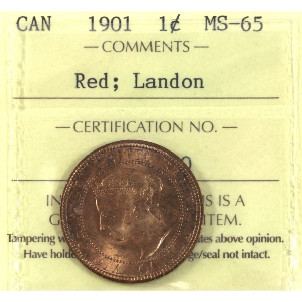 1-cent 1901 ICCS MS65 Red; Landon Sale
