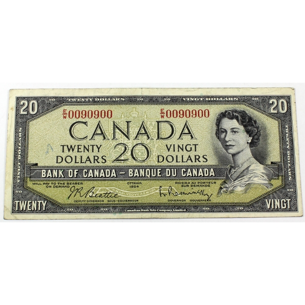 RADAR BC-41b-N1-ii 1954 $20 2-digit RADAR VF Beattie-Rasminsky SN: E/W0090900