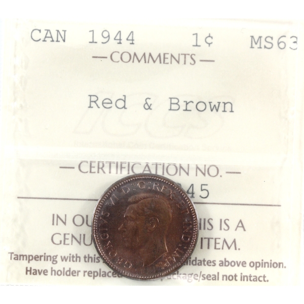 1-cent 1944 ICCS MS63 Red and Brown