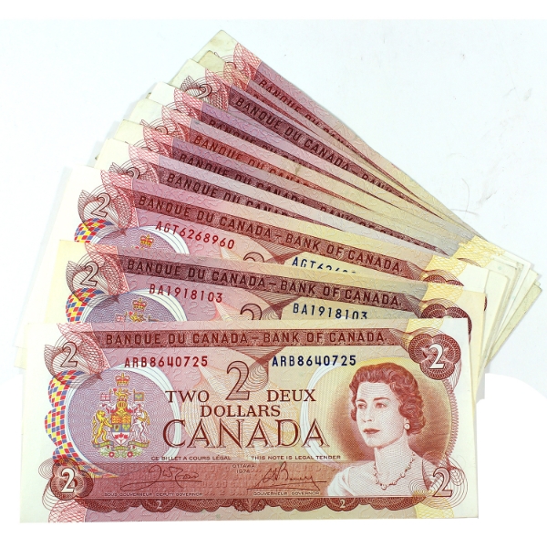 Bulk Lot of 1974 $2 Banknotes. 19pcs.