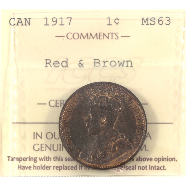 1-cent 1917 ICCS MS63 Red & Brown