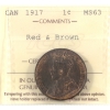 Image 1 : 1-cent 1917 ICCS MS63 Red & Brown