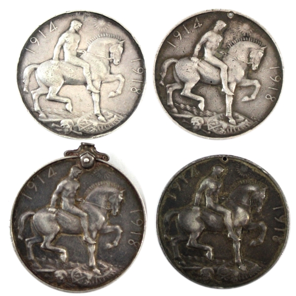 Group Lot of 4x WWI 1914-1918 3x Named & Unnamed Canada War Sterling Silver Medals. 4pcs.