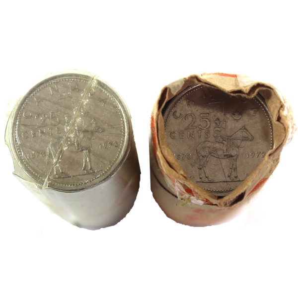 2x 25-cent 1973 RCMP Rolls of 40pcs in Circulated Condition. 2 Rolls.