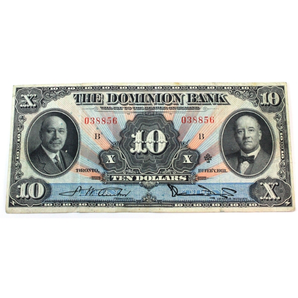 220-24-06 1931 $10 Dominion Bank VF-EF Austin-Bogert SN: 038856