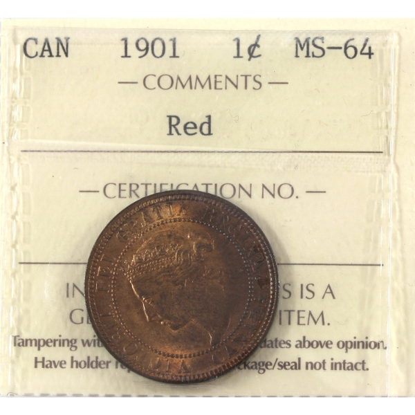 1-cent 1901 ICCS MS64 Red