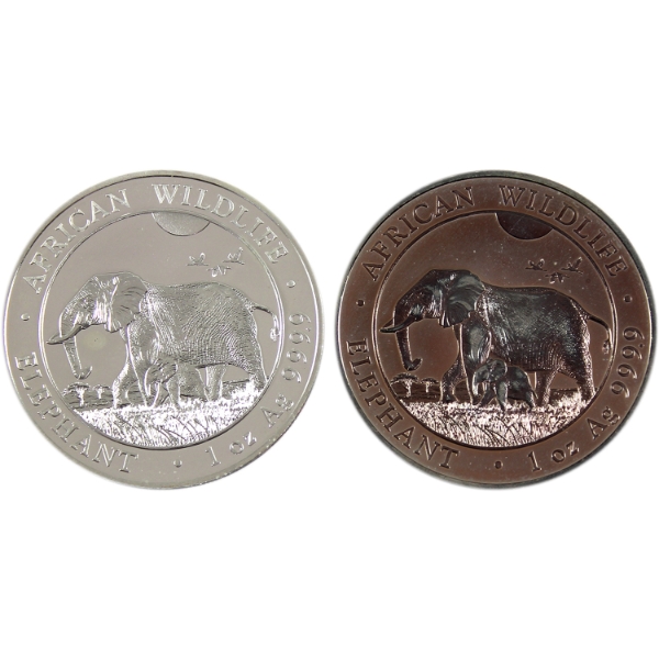 2x 1oz Somali Republic 2022 100 Shillings African Wildlife- Elephant .9999 Fine Silver Coins. 2pcs