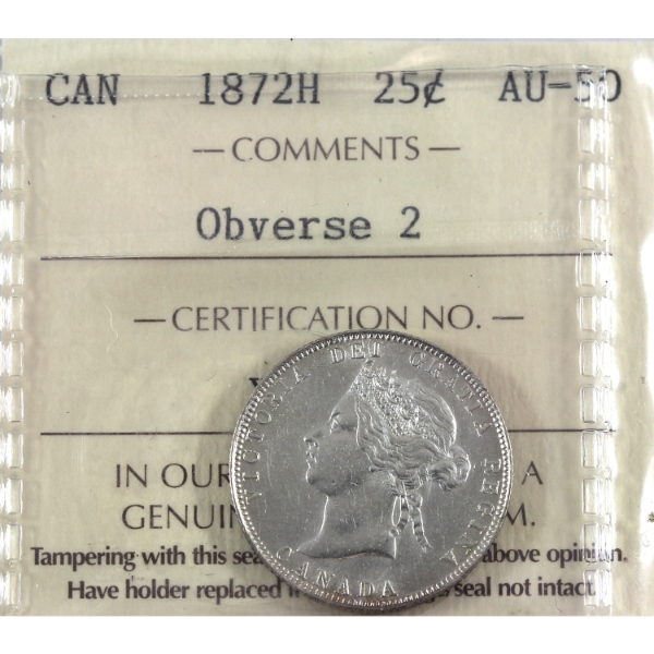 25-cent 1872H Obverse 2 ICCS AU50