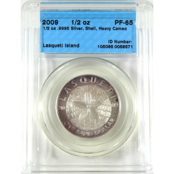 1/2oz Lasqueti Mint 2009 Shell CCCS PF65 Heavy Cameo .9995 Fine Silver Round (Tax Exempt)