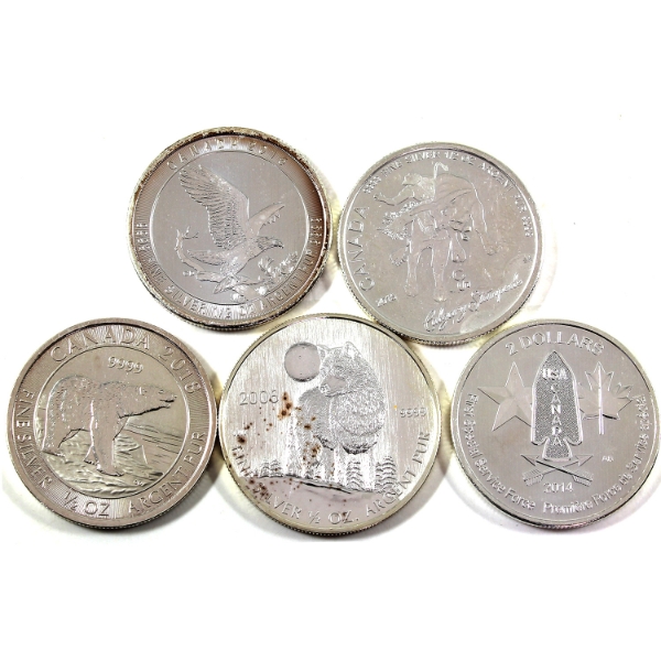 2006-2018 $2 1/2oz .9999 Fine Silver Coins. 5pcs. (Tax Exempt)