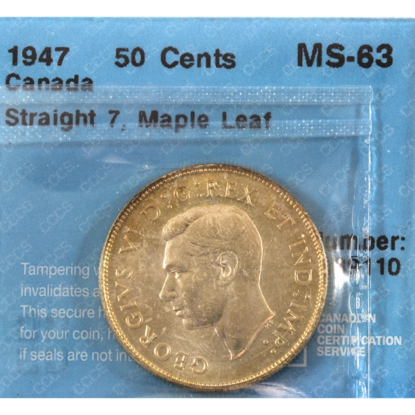 50-cent 1947 Maple Leaf CCCS MS63