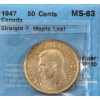 Image 1 : 50-cent 1947 Maple Leaf CCCS MS63