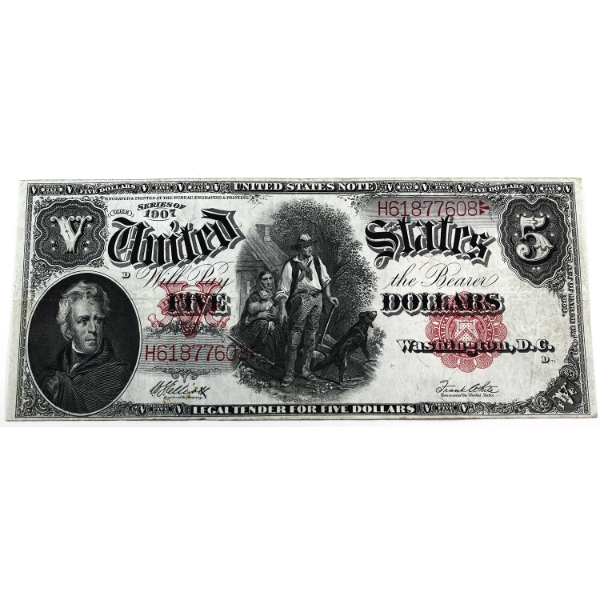 USA 1907 $5 Elliot-White Woodlopper SN:H61877608