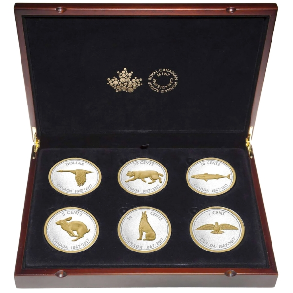 2017 Big Coin Series 6-Piece Set of 5oz Gold Plated Fine Silver Coins (Tax Exempt)