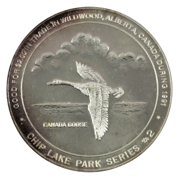 Canada-Wildwood AB 1991 $2 Canada Goose/Elk Trade Dollar 2oz-Silver, 38mm (Tax Exempt)