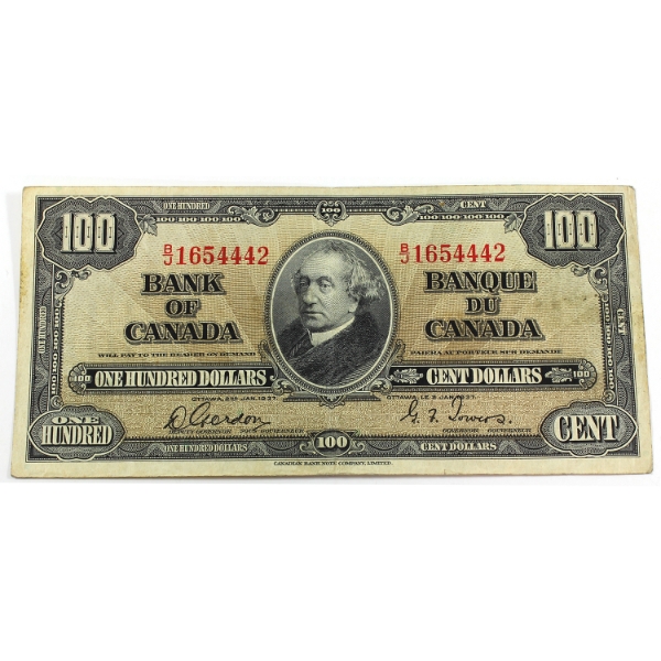 BC-27b 1937 $100 VF-EF Gordon-Towers SN: B/J1654442