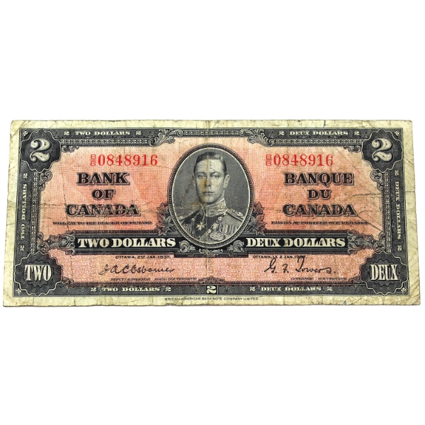 BC-22a 1937 $2 Osborne-Towers Scarce Signature Series SN:B/B0848916