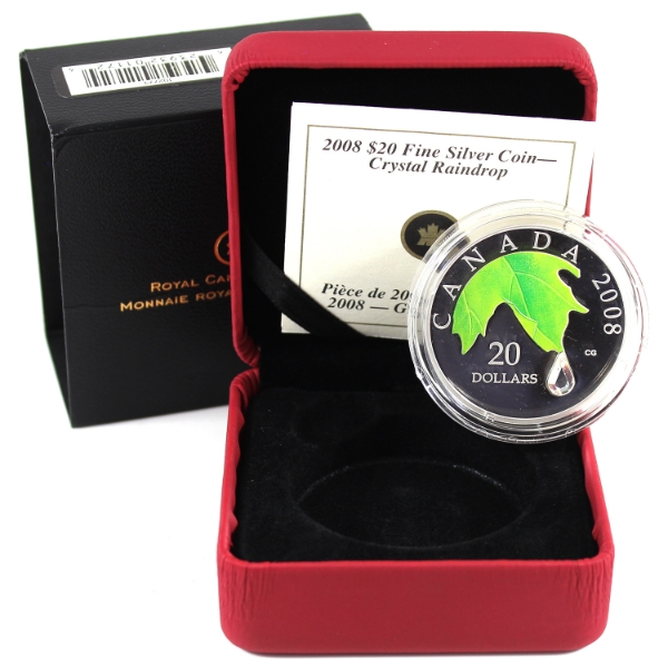 2008 $20 Crystal Raindrop Fine Silver Coin (Tax Exempt)