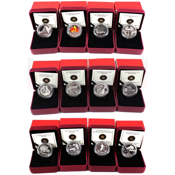 2013 $10 O Canada 12-Coin Fine Silver Set in Individual Clamshell Cases w/ Outer Boxes. 12pcs