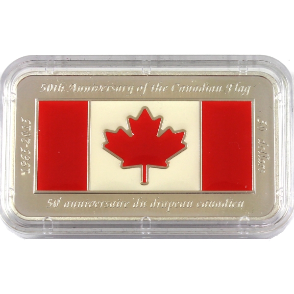 1.5oz Canada 2015 50th Anniversary of the Canadian Flag .999 Fine Silver Bar (Tax Exempt)