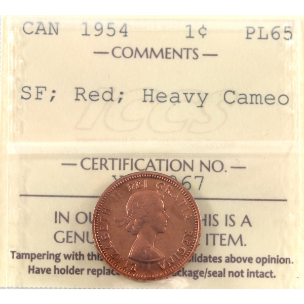 1-cent 1954 SF ICCS PL65 Red Heavy Cameo