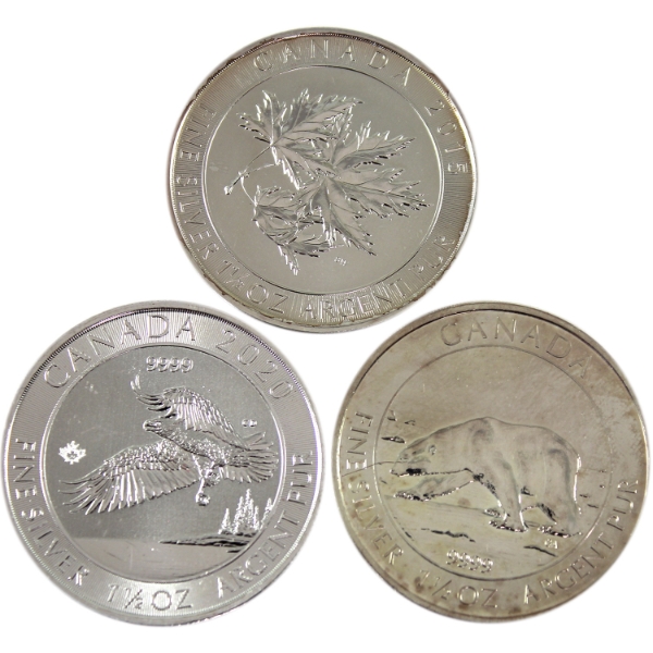 3x 1.5oz 2013-2020 $8 Canadian Nature/Wildlife .9999 Fine Silver Coins. 3pcs. (Tax Exempt)