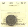 Image 1 : 5-cent 1929 Far Rim ICCS MS64