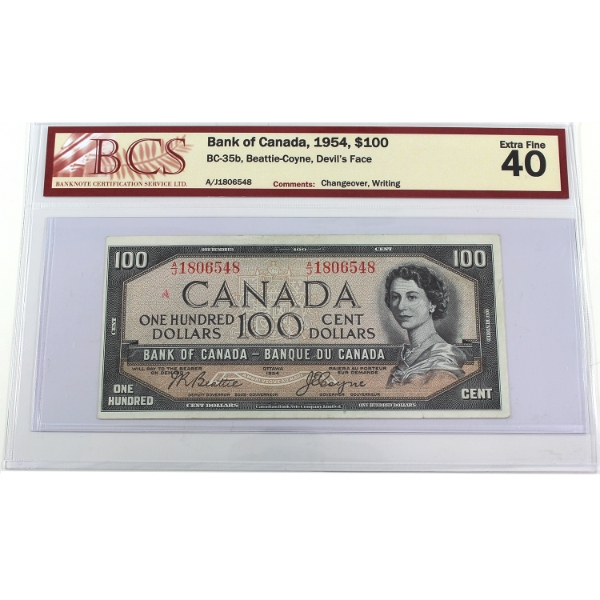 BC-35b 1954 $100 Devil's Face BCS EF40 Beattie-Coyne Changeover SN: A/J1806548