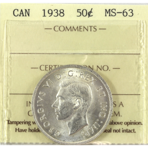 50-cent 1938 ICCS MS63