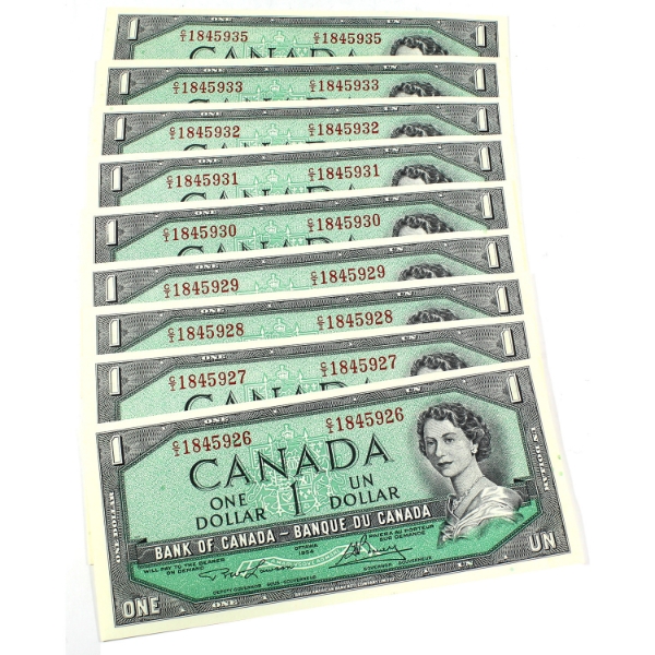 10x BC-37d 1954 $1 Modified Portrait Consecutive Lawson-Bouey SN: C/I1845926-"35. 10pcs.