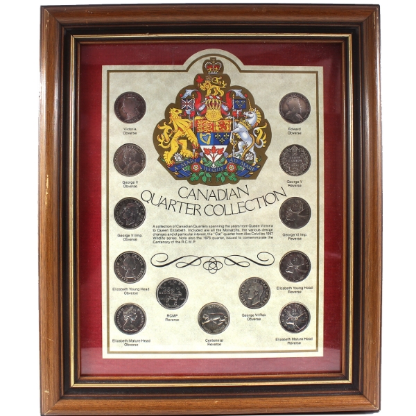 Canadian Quarter Collection Queen Victoria to Elizabeth II in Wooden Frame