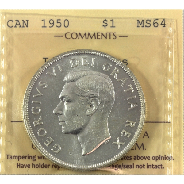 Silver $1 1950 Island Logs ICCS MS64