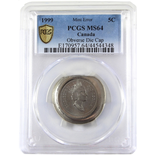 ERROR 5-cent 1999 Obverse Die Cap, Mushroom Cap Strike PCGS MS64