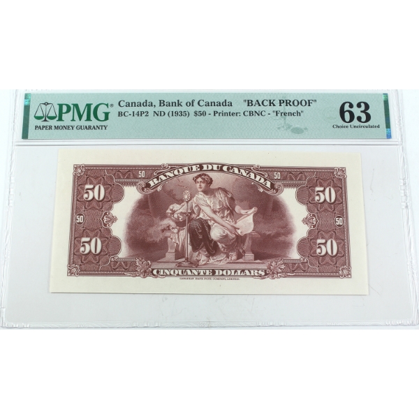 BC-14P2 ND (1935) $50 French "Back Proof" PMG CUNC63