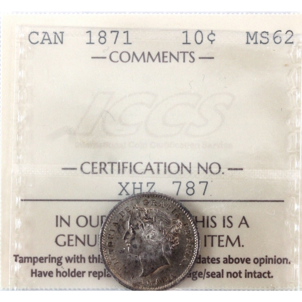 10-cent 1871 ICCS MS62 