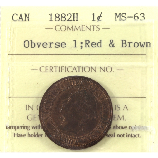 1-cent 1882H Obverse 1 ICCS MS63 Red & Brown