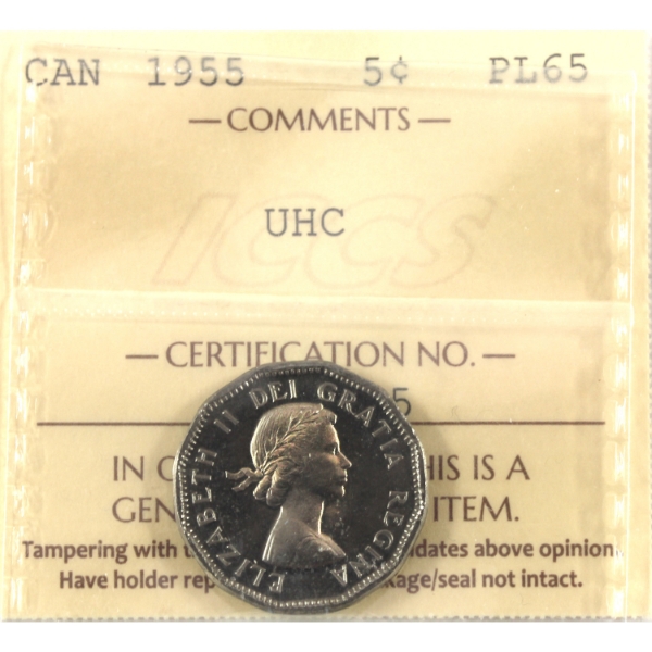 5-cent 1955 ICCS PL65 Ultra Heavy Cameo