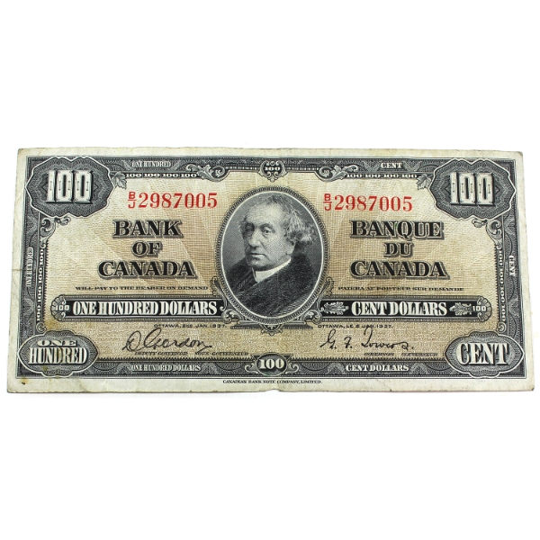 BC-27b 1937 $100 VF Gordon-Towers SN: B/J2987005
