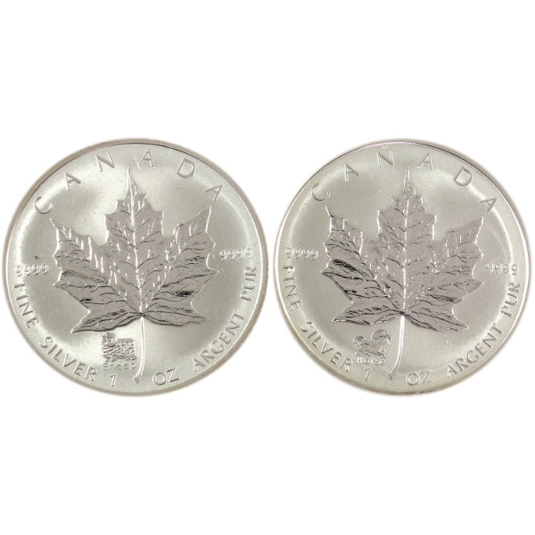 2x $5 SML 2002 Horse Privy & 2003 Sheep Privy .9999 Fine Silver Coins. 2pcs (Tax Exempt)