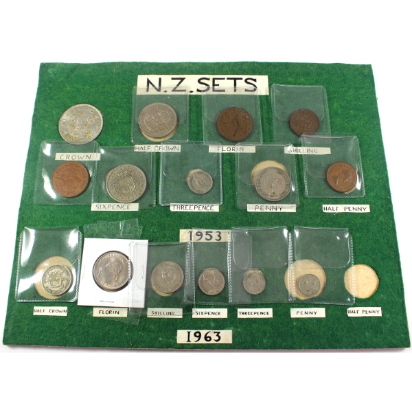 New Zealand 1953 & 1963 Sets Held in Display Board
