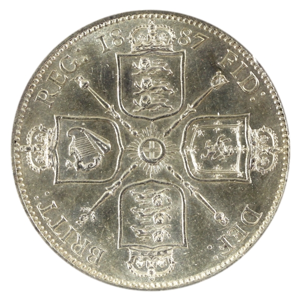 Great Britain Silver 1887 Florin Almost UNC (Rim Ding)