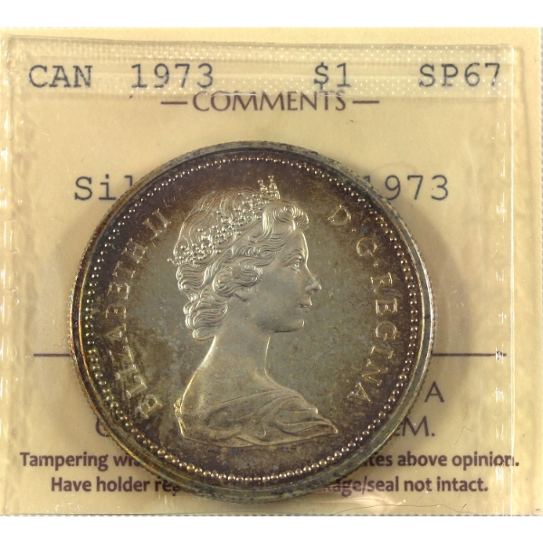 Silver $1 1973 RCMP Centennial, Double 1973 ICCS SP67