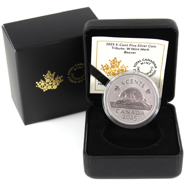 2025 5-cent Tribute: W Mint Mark - Beaver .9999 Fine Silver Coin (Tax Exempt)