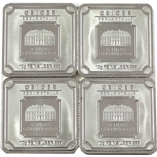 4x 10g Geiger Edelmetalle Consecutive .999 Fine Silver Bars SN: BV545679-"82. 4pcs. (Tax Exempt)